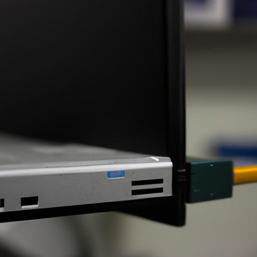 A close-up of the inland ssd connected to a sata cable with a blurred desktop pc in the background