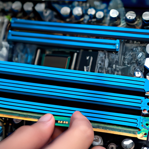 A close-up of the memory modules being inserted into the desktop motherboard slots
