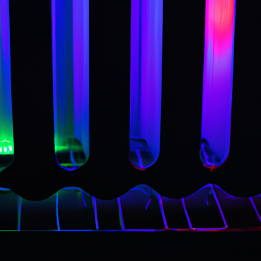 A close-up of the radiator showing the rgb lighting effects in a darkened room to accentuate the colors