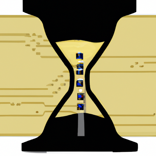 A half-full hourglass with computer chips instead of sand depicting passing technology time