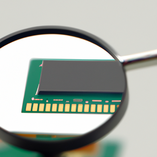 A magnifying glass hovering over a memory module inspecting the branding and details