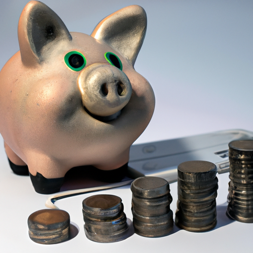 A piggy bank next to a stack of coins representing the cost-effectiveness of the ssd