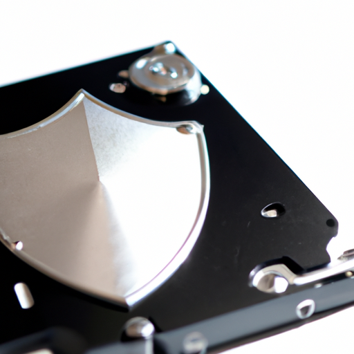A shield partially covering a hard drive symbolizing data protection