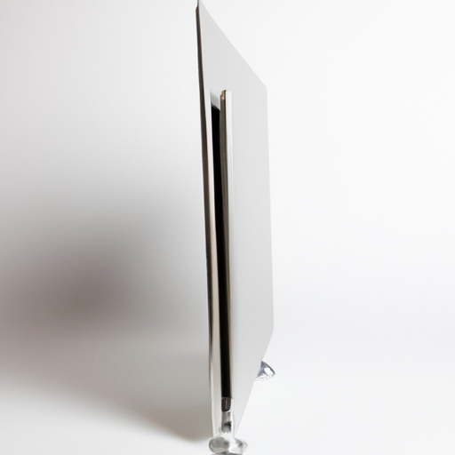 A sleek silver laptop stand holding a closed laptop against a clean white background
