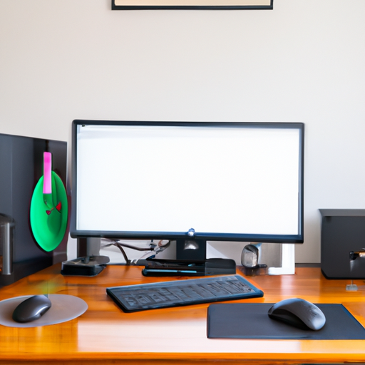 A workspace with a mac mini setup next to an array of different computer peripherals
