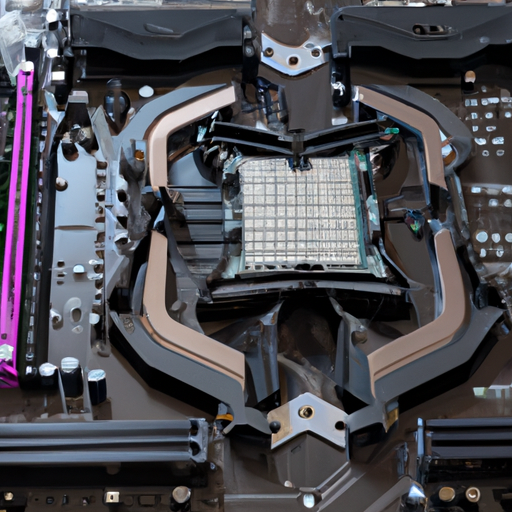 The motherboard with visible extended heatsink and thermal pad placements highlighted