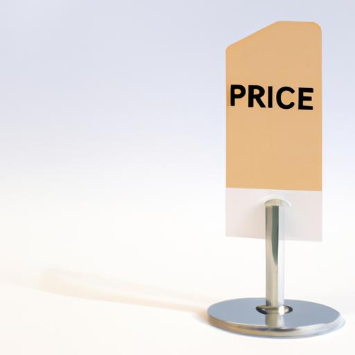 The stand with a price tag shadowed in the background symbolizing the evaluation of cost
