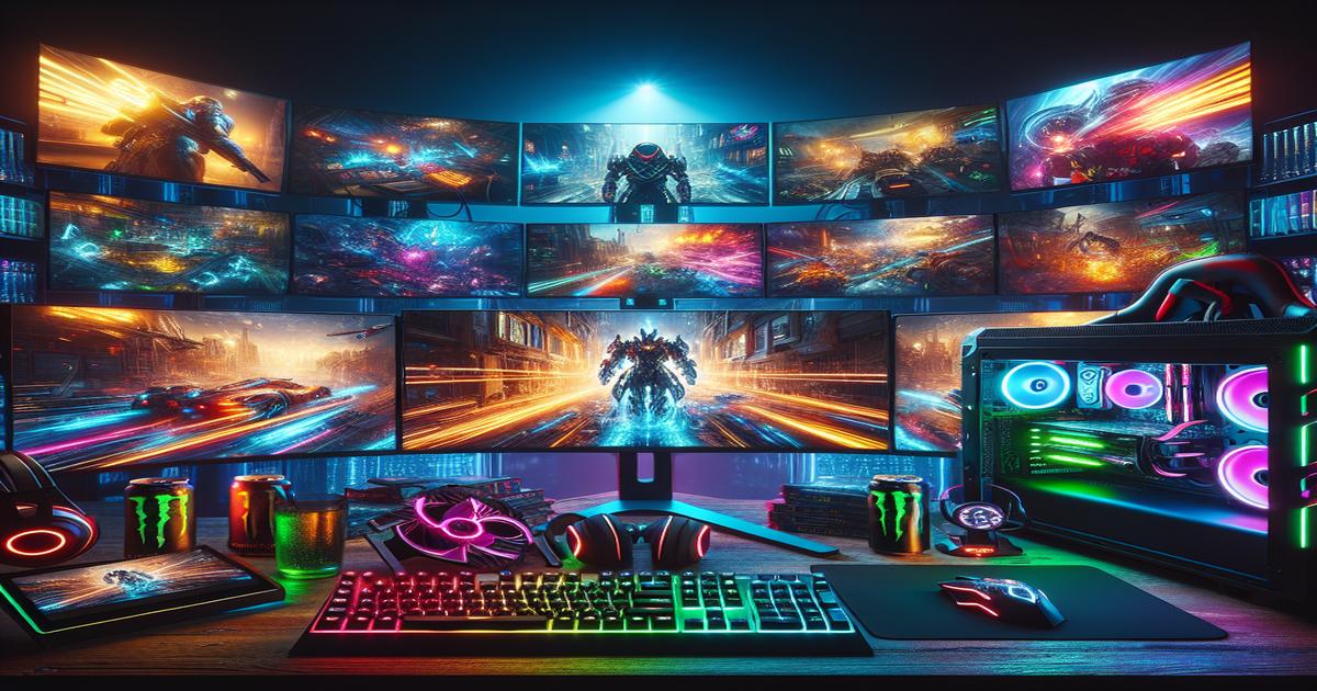 Gaming Introduction gamer-surrounded-by-monitors-showing-fast-paced-gameplay-do-not-show ...